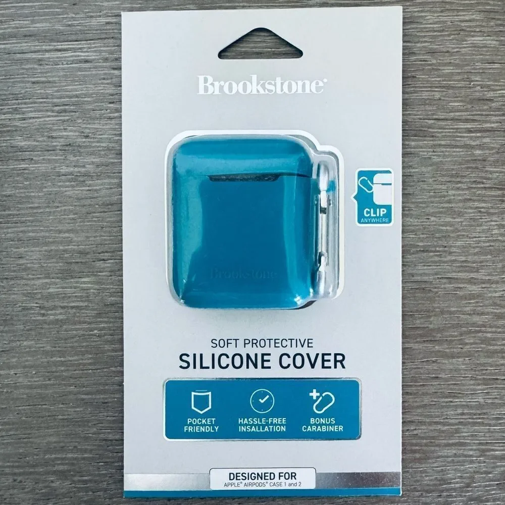 Brookstone Teal Blue Apple AirPods Soft Protective Cover Case Clip